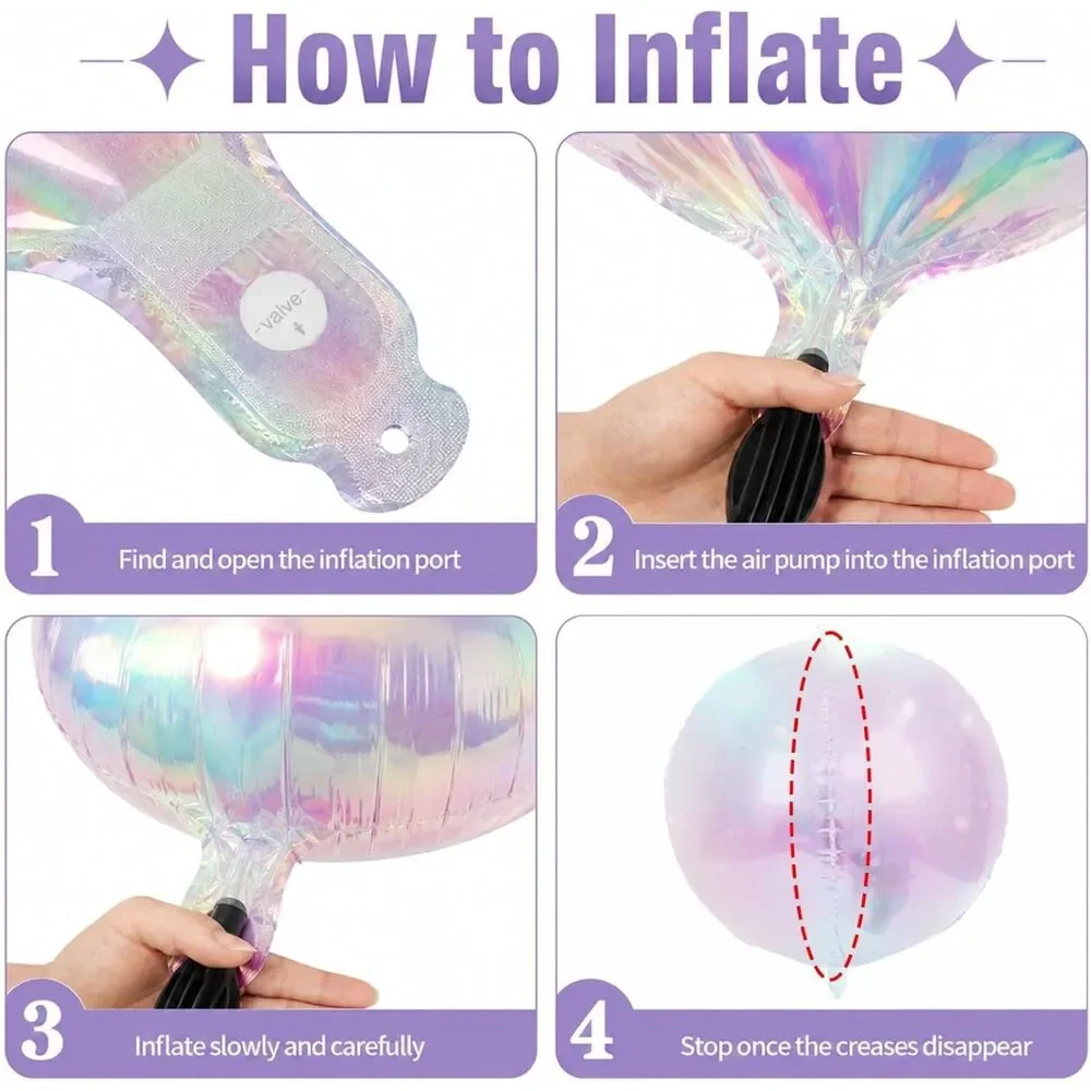 12 Pcs Iridescent 4D Round Foil Balloons Holographic Mermaid Party Decor